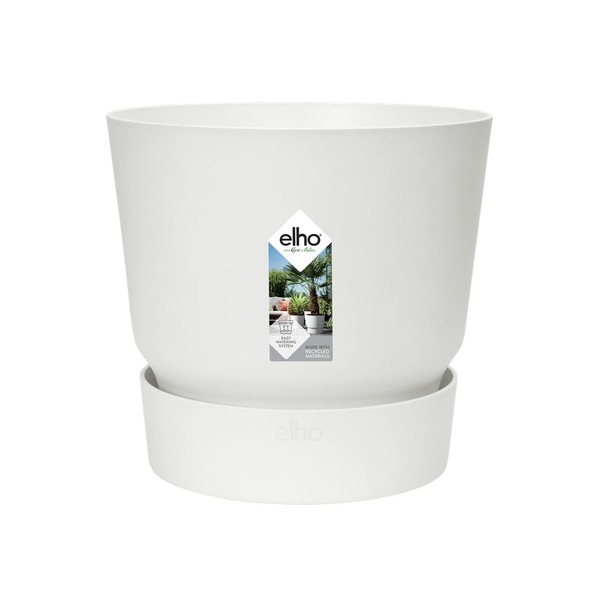 elho Greenville Round 30 - Large Flower Pot with Integrated Water Reservoir - Indoor & Outdoor - 100% Recycled Plastic - Ø 29.5 x H 27.8 cm - White/White