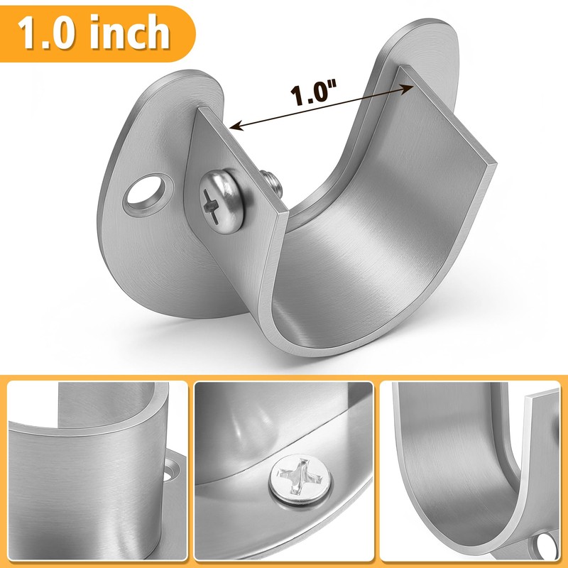 FIRJOY 2Pcs Heavy Duty Stainless Steel Closet Rod Bracket Holder