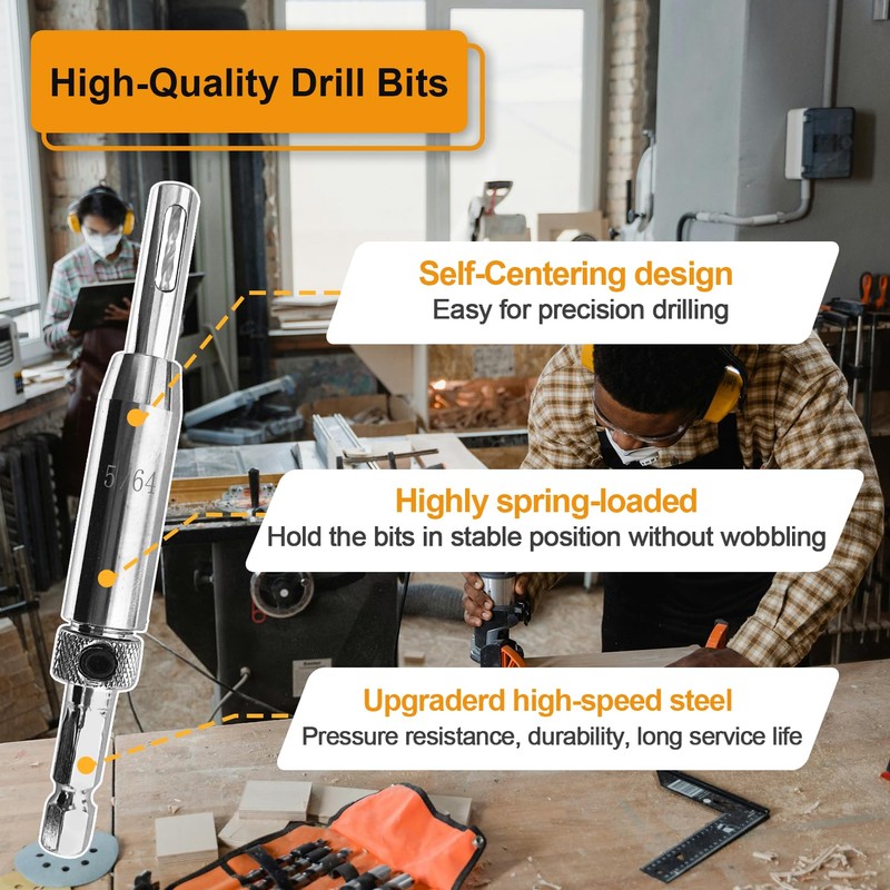 Upgraded VIX Bit Self Centering Hinge Drill Bit Set 5/64",