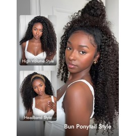 Wiggins Curly Half Wig Human Hair Glueless Wigs Upgrade 3 IN 1 Half Wig With Drawstring Seamless Clip Ins Flip Over Kinky Curly Human Hair No Glue No Lace For Women 18 Inch