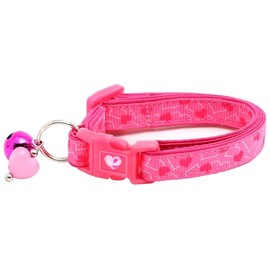 Valentines Day Cat Collar with Bell | Safety Breakaway Collar | Adjustable Large Size or Kitten Collar (Bright Pink Hearts on Pink, Small(10lbs & Less))