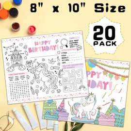 Magical Unicorn Birthday Coloring Paper Placemats, Party Activities for Kids, Table Decorations, Home School Classroom Party Supplies -03