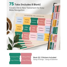 Morjor Bible Tabs for Women and Men, Boho Theme, 75 Large Print Bible Tabs & 1 Bookmark, Laminated Bible Book Tabs for Study Bible, Easy Navigation, Easy-to-Read Serif Type