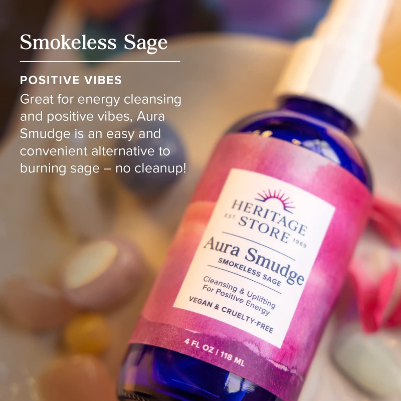 Heritage Store Aura Smudge Smokeless Sage with Juniper, Cleansing &