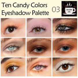 10 Colors Eyeshadow Makeup Palette,10 Color Matte Shimmer Natural Eye Eyeshadow Palettes Highly Pigmented Neutral Naturing-Looking Long Lasting Waterproof A Built-In Mirror with Brush, 0.45 Ounce, 03