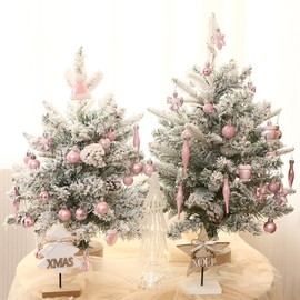 Sea Team 62-Pack Assorted Shatterproof Plastic Christmas Ball Ornaments Set, Miniature Baubles, Pendants, Decorations for Small Xmas Tree, DIY Wreath, Garland（Pink）