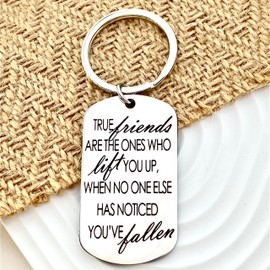 Sjcmbxxs True Friends Keychain For Women Best Friends Long Distance Friendship Gifts Leaving Apart Going Away Gift For Birthday Christmas, 28 x 50 mm, Silver