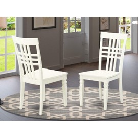 East West Furniture Logan kitchen chairs - Wooden Seat and Linen White Hardwood Frame dining room chair set of 2