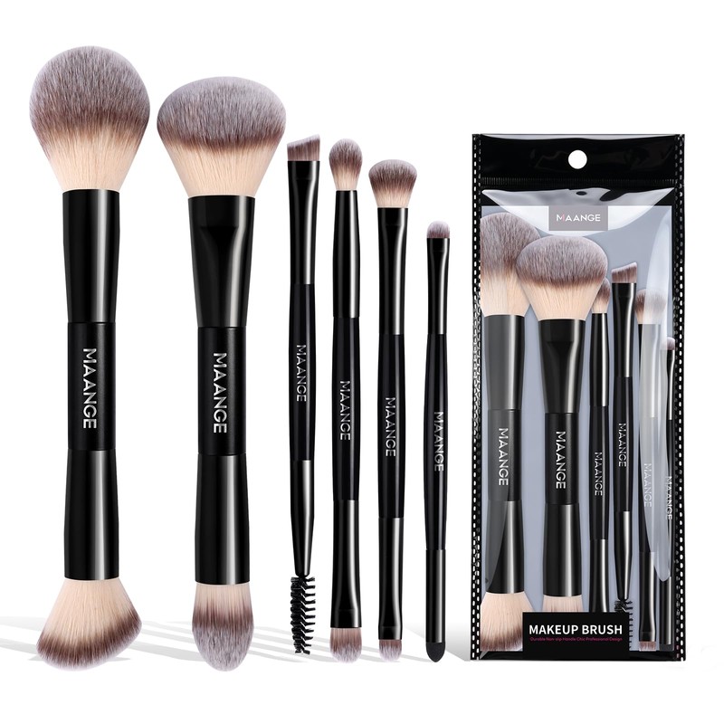MAANGE Brochas para Maquillaje Profesional, 6 Piezas de Doble Punta
