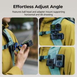 SMALLRIG マグネット式バックパックストラップクリップマウント GoPro Hero 13/12/11/10用 DJI Osmo Nano Action 6/5 Pro/4/3/Pocket 3用 Insta360 X5/4/3/Ace Pro 2用 ボールヘッドアダプターベース マンティスフック - 5722