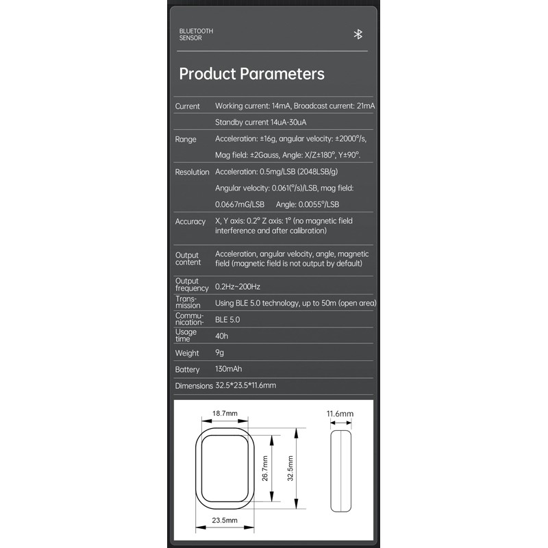 [Bluetooth 5.0 Accelerometer+Inclinometer] WT9011DCL MPU9250 High-Precision 9-axis Gyroscope+Angle(XY 0.2° Accuracy)+Magnetometer