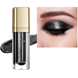 Black Liquid Glitter Eyeshadow & Eyeliner - Shimmer Sparkly Smudge-Proof Eyeshadow, Waterproof and Long-Lasting Glam Look for Party, Wedding, Daily Use
