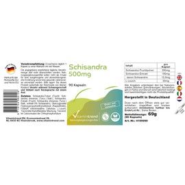 Schisandra 500mg - mit 13,5mg Schisandrin - 90 Kapseln - hochdosiert - vegan - bioverfügbare Supplements aus Deutschland | Vitamintrend