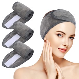 KinHwa KinHwa Headbands for Washing Face Non-slip Make-up Headwraps Adjustable Hair Bands Fits All Head Sizes Perfect for Sports, Yoga, Workout or Bath 3 Pack - Gray