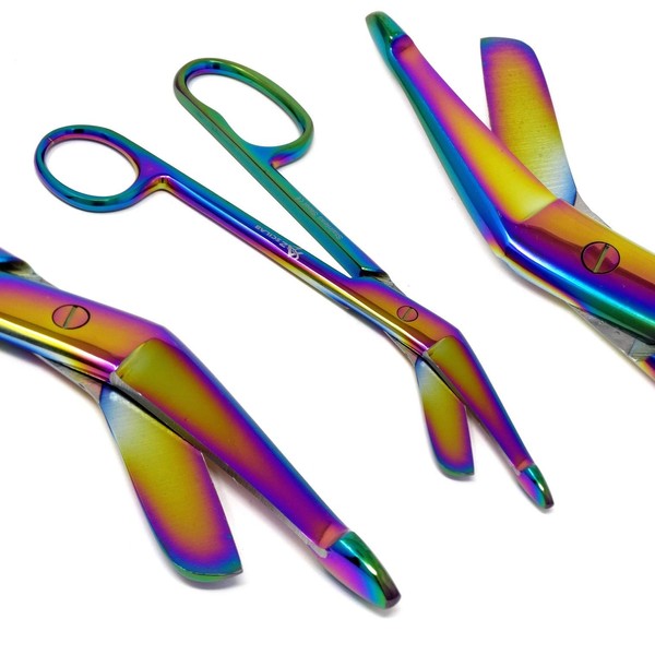 A2ZSCILAB One Large Ring Premium Lister Bandage Scissors 5.5" Multi Rainbow Color Stainless Steel