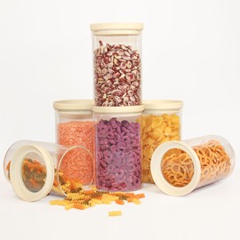 Glass Food Storage Jar with Glass Lid, Food Canister Set with Airtight Lids, Glass Pantry Jar for Kitchen Organization. Food Storage Container Set in 6 pack of 26oz