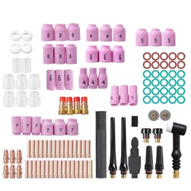 kimllier 123PCS Professional TIG Welding Torch Kit – Gas Lens, Alumina Nozzles (12), Glass Cups for WP-17/18/26 – Stubby Back Cap and Copper Collets for Accuracy Welding