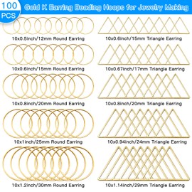 100Pcs Earring Beading Hoops for Jewelry Making,50Pcs Round Earrings Findings Hoops 50Pcs Triangle Earring Beading Hoops for DIY Craft Jewelry Making,Earring Necklace,Crafts Supplies (Gold K)