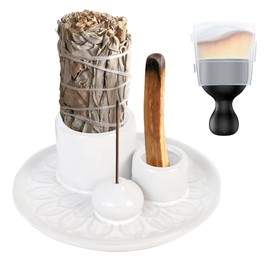Mulaibdin 4 in 1 Palo Santo Holder,Incense Burner Holder, Candle Holder Incense Sticks Sage Smudge Bowl Ceramic Ash Catcher Tray for Meditation Yoga Room(White)