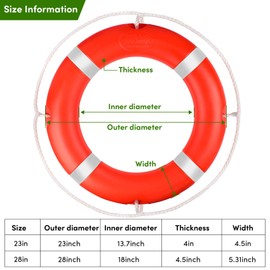 28" Life Ring,Life Ring for Pool with 98.4FT Water Floating Lifesaving Rope,Pool Life Ring with Reflective Tape,Include Ring Buoy Bracket