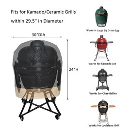 ProHome Direct BBQ Grill Cover Fits for Kamado Joe Classic, Works for Large Big Green Egg and Other Ceramic Grills 30" Diameter, Durable and Water Resistant Material, 30" Dia X 24" H