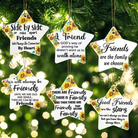 Youyole 6 Pcs Christmas Friendship Ornaments Ceramic Friends Ornament Decorative Xmas Tree Decoration for Women Friend Hanging Ornaments Christmas Birthday Gift with Black Flannel Bag(Star)
