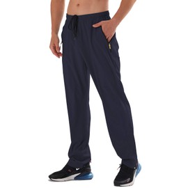 AIRIKE Men's Elastic Waist Hiking Pants Water Resistant Quick-Dry Lightweight Outdoor Sweatpants with Zipper Pockets Darkblue