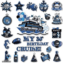 30th Birthday Cruise Door Magnets Decorations, Blue Black Silver Happy 30th Birthday Cruise Ship Door Decor Magnetic for 30th Men Women Anniversary Party Supplies Door Refrigerator Fridge Car Kitchen