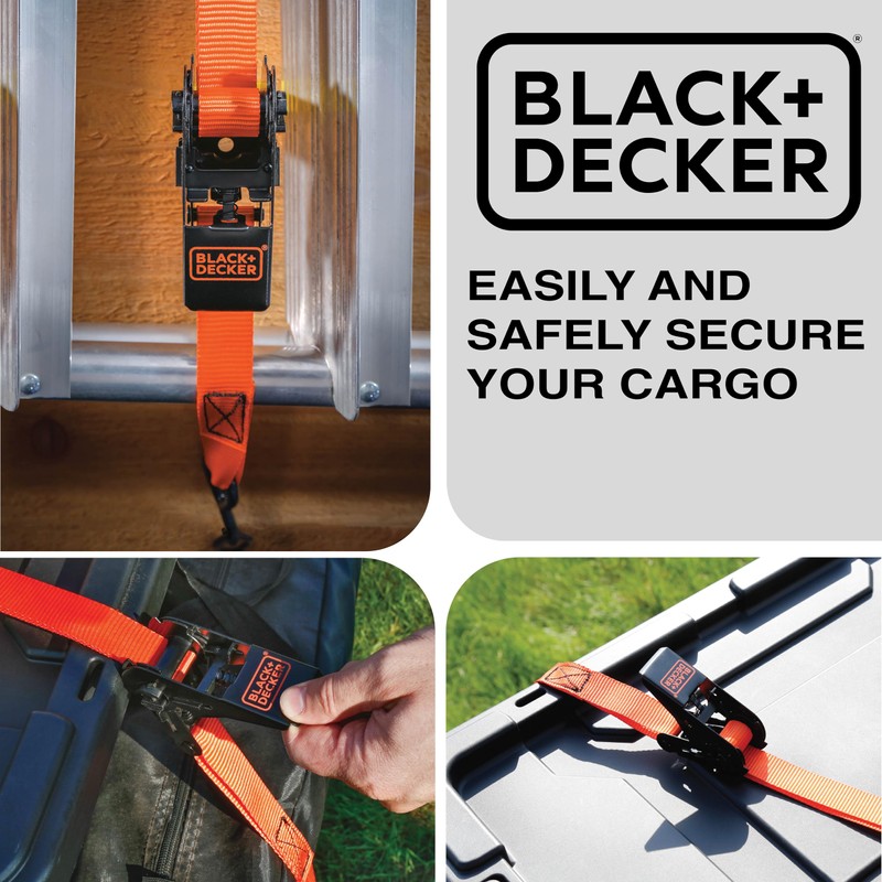 BLACK+DECKER BD1005 Black/Orange 1" x 10' Ratchet Tie Down Straps