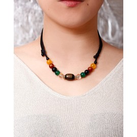 XHUUU Five Elements Agate Beaded with Cord Choker Necklaces for Women Crystals and Healing Stones Heart Sutra Amulet Chokers Necklace