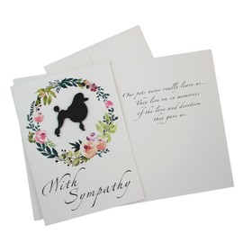 Poodle Continental Clip Floral Wreath Sympathy Card | Handmade 5x7 Pet Condolences Greeting | Dog Silhouette White Base Card | Toy Miniature Standard