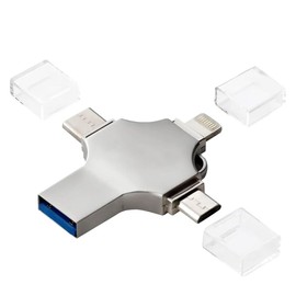 Wayzu® 64GB 4-in-1 USB Flash Drive – Lightning, USB-C, Micro USB & USB-A Memory Stick – High Speed OTG External Storage for iPhone, Android, iPad, MacBook, PC – Metal Portable Pen Drive (Silver)
