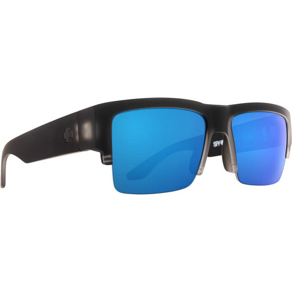 SPY Optic Cyrus 50/50, Square Semi-rimless Sunglasses, Color and Contrast Enhancing Lenses - Matte Black Ice, Happy Gray Green with Dark Blue Spectra Mirror Lenses