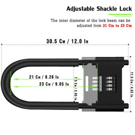 4 Digit Combination Padlock,Heavy Duty Anti Theft U-Shape Security Code Lock with Adjustable Shackle,for Bicycles, E-Bike,Mountain Bike,Road Bike,Gates,Shed, Fence [ Adjustable Range 210-230mm]