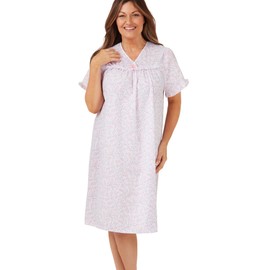 Marlon Womens Carlotta Easy-Care Frill Trim Woven Nightdress, Pink Swirl, 12-14