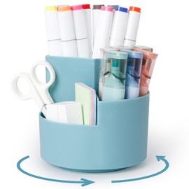 AiQInu Rotating Pen Holder, 360° Rotating Pen Holder, Desk Organiser with 3 Compartments, Large Capacity, for Office Storage & Organisation, Make-Up, Crafts