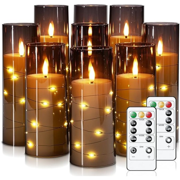 Homemory Flameless Candles with Embedded Star String Fairy Lights, Battery