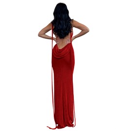 Volemo Womens 2025 Summer Backless Bodycon Maxi Dress Spaghetti Strap Halter Formal Cocktail Dresses Wedding Guest Red XL
