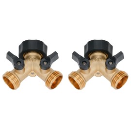 LINEX Garden Hose Splitter 2-Way, Heavy Duty Brass Y-Valve Connector, Outdoor Faucet Switcher, 3/4-Inch Orifice, 3 Separate Valves, Faucet Adapters for Garden, Lawn, and Car Washes