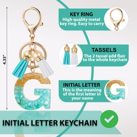 ANHBKAR Alphabet Initial Letter Keychain Cute Resin with 2 PU Tassels, Letter Keychain for Backpack Charms, Initial Keychains for Women, Girls (G, GREEN)