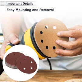 RATCHROLL 25 Pcs Universal Sanding Discs Round 5" 5 Hole 150 Grit Hook and Loop Sandpaper Red Aluminum Oxide