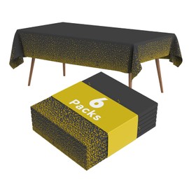 Fantastshop Plastic Tablecloths Disposable - 6 Packs 54 x 108 inch. Black and Gold Rectangle Table Cloths - Gold Dot Waterproof Table Cover for Birthday, Wedding Decoration, BBQ, Parties.