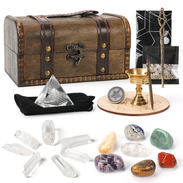 Crystals and Healing Stones Set, Healing Crystals Kit with 7 Chakra Stones, Tarot Cloth, Sage for Meditation/Spiritual Healing/Smudging