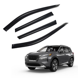 PLDDE Set of 4 Window Visors Compatible with 2021-2024 Nissan Rogue,Front+Rear Smoke Tint Sun Rain Guard Vent Outside Mount Tape On Style Acrylic 4 Pcs