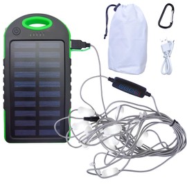 Shyueda Solar String Lights for Camping - 21Ft, Waterproof Outdoor Decor Lights, 12 LEDs, Adjustable Brightness, 7 Modes, Rechargeable，Ideal for Hiking Deco (21Ft String Lights + Solar)