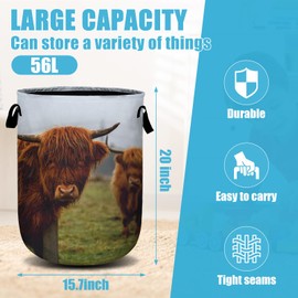 Highland Cow Laundry Basket, Laundry Hamper Collapsible Oxford Cloth with Handle Clothes Toy Storage Bin for Bathroom Laundry Room Bedroom 15.7 X 20 Inch
