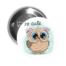 Round Pinback Button Pin Brooch So Cute Sweet Baby Girl Owl Cartoon Icon (3" Inch)