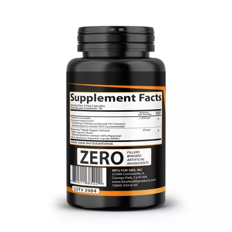 SMS Turmeric Black Pepper Capsules 1500 mg Daily Best Tumeric