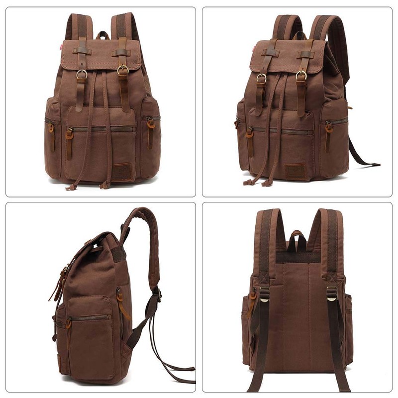 High Capacity Canvas Vintage Backpack - for Hiking Travel 12-15"