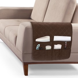 uxcell Couch Sofa Armrest Organizer Non-Slip Chair Arm Recliner Remote Control Organizer with 6 Pockets for Books, Magazines, Tablet, Phone, Plaid Coffee